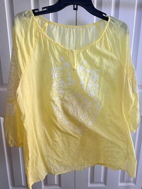 Yellow Embroidered Women's Peasant Top - Lightweight Boho Style